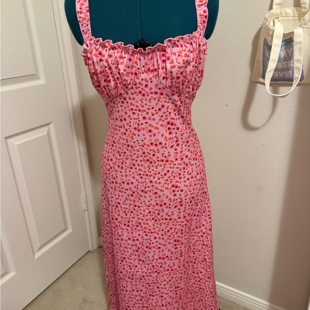 Commense Pink Floral Midi Dress